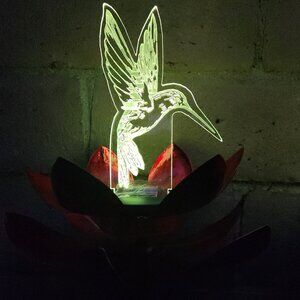 Solar Optical Hummingbird Double Spinner Garden Stake, Yard Art